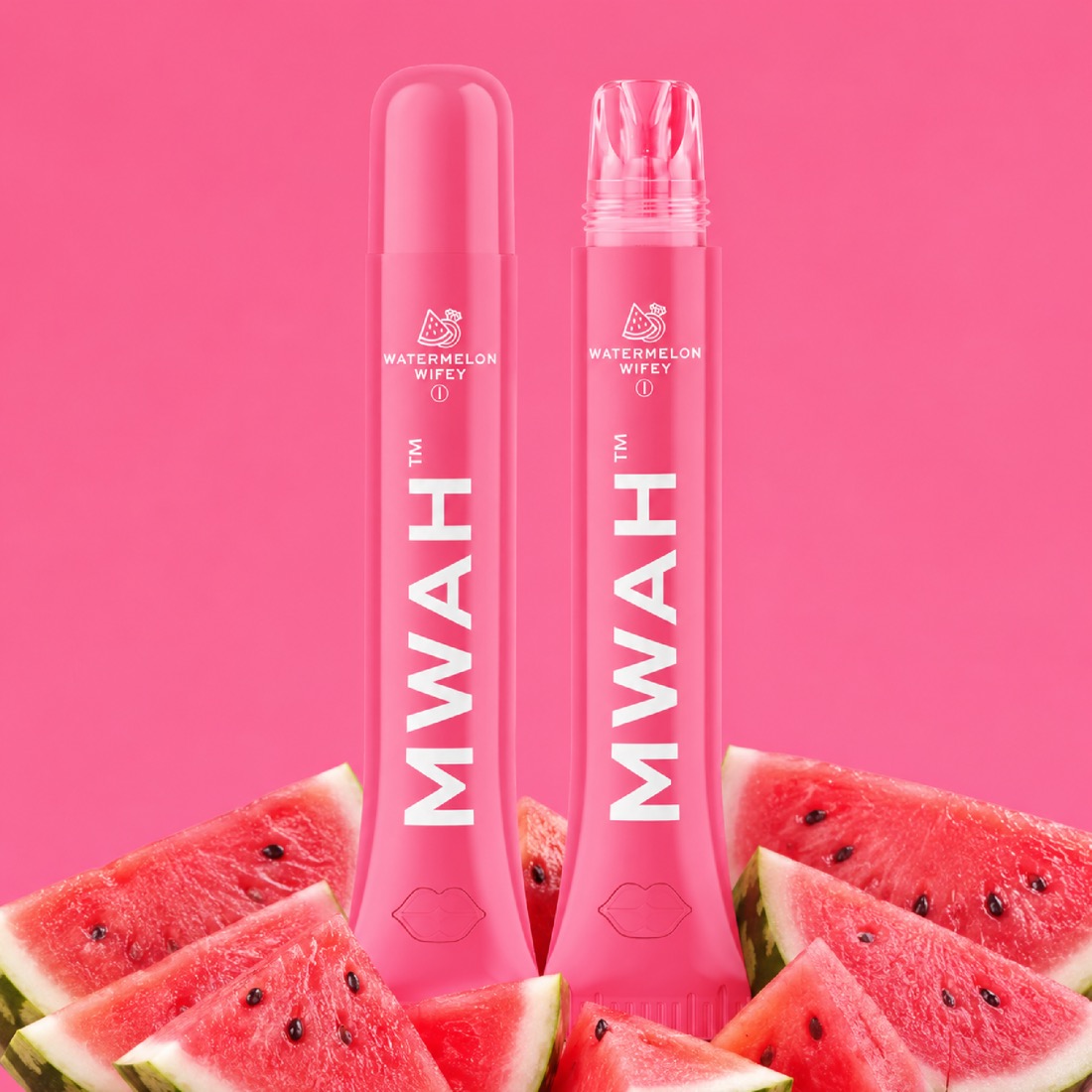 Watermelon Wifey MWAH vape pens styled with fresh watermelon slices